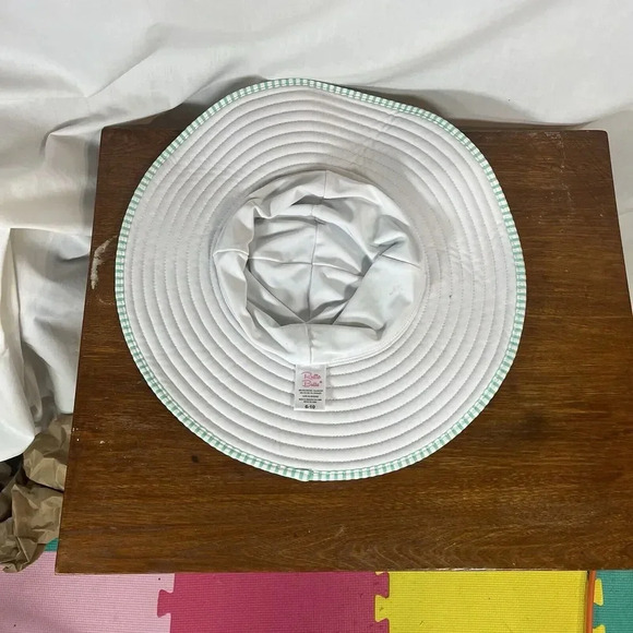 Mint Green & White Striped Wide Brim Sun Hat Beach Summer Protection Foldable - Picture 3 of 8